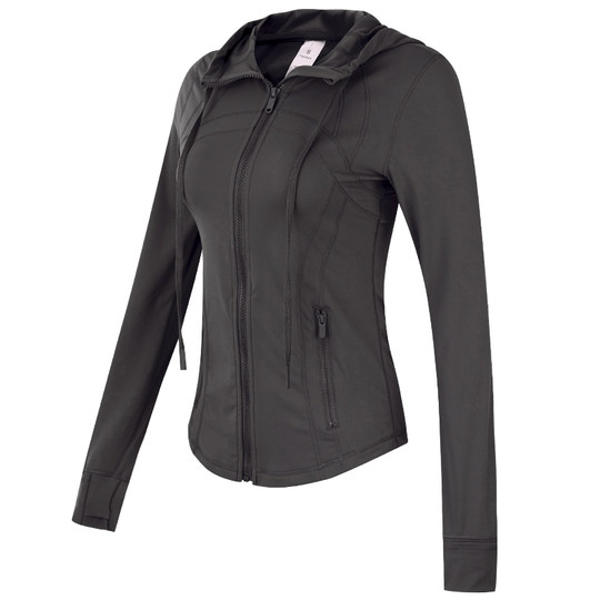 岚纹骑行连帽瑜伽服运动外套女拉链显瘦夹克跑步训练健身长袖上衣