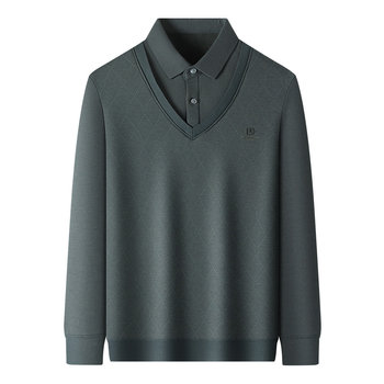 Hengyuanxiang men's fake two-piece velvet thickened wool sweater winter lapel warm knitted middle-aged and elderly base sweater Hengyuanxiang men's fake two-piece velvet thickened wool sweater winter lapel warm knitted middle-aged and elderly base sweater