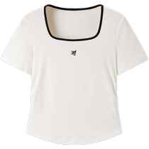 PEACEBIRD Square Neck Slim Fit Shoulder T-Shirt Womens Short Sleeve 2024 New Slim Short Style Simple Western Chic Top