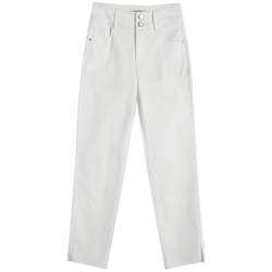 Yalida white nine -point denim trousers women's loose and thin split women's pants 2024 summer new straight cigarette pants