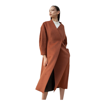 商场同款readme秋冬女士无领收腰长款羊毛双面呢大衣60932417