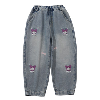 ເດັກຍິງ jeans ພາກຮຽນ spring ແລະດູໃບໄມ້ລົ່ນ 2026 ດູໃບໄມ້ລົ່ນຄົນອັບເດດ: ໃຫມ່ສາວນ້ອຍ kuromi casual pants trousers loose version