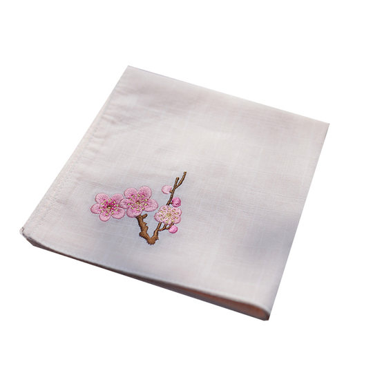 Plum, Orchid, Bamboo and Chrysanthemum Embroidered Cotton Handkerchief
