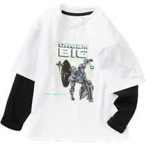 Balabala childrens clothing childrens tops boys bottoming shirts loose big childrens long-sleeved T-shirts fake two-piece casual tops