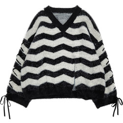 Maoyuan Original Striped Sweater imitation Mink Lazy Soft Waxy ສາຍແອວນ້ໍາຫນັກສູງ Draping ດູໃບໄມ້ລົ່ນແລະລະດູຫນາວແມ່ຍິງ