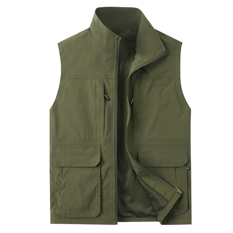 Middle-aged and elderly outdoor workwear vest for men 2026 spring and autumn stand-up collar casual zipper multi-pocket vest vest for men
