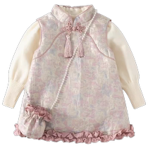 Girls Dress Autumn and Winter 2024 New Style Childrens Princess Dress Baby One Year Old Dress National Style Cheongsam Dress