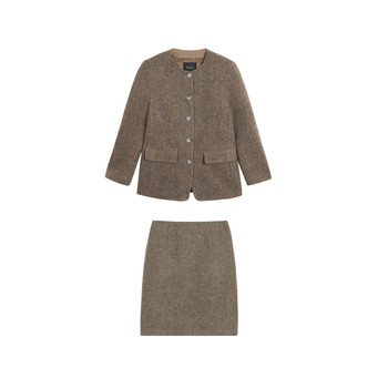 Maven lin crisp 1oo wool round neck woolen coat women's elegant straight skirt suit