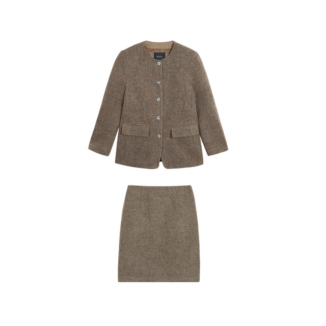 Maven Lin crisp 1OO wool round neck woolen coat women's elegant straight skirt suit