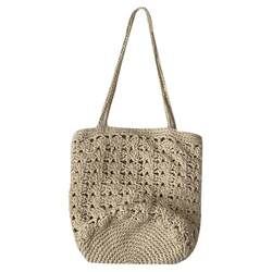 Side hollow woven bag women's 2024 new straw bag seaside beach vacation French shoulder bucket straw bag