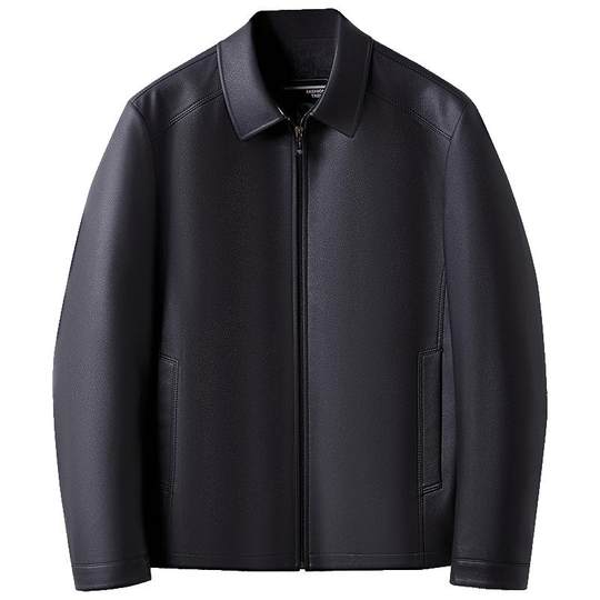 Einfache, schlanke und vielseitige Herren-Lederjacke mit kurzem Revers von Luo Meng