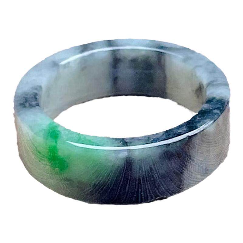 Half mountain and half water jadeite flat square ring
