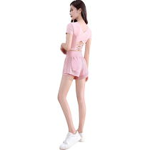 Running sports suit for women summer 2024 new fitness morning running suit fashionable quick-drying suit badminton yoga shorts