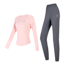 Camel womens suit womens autumn morning running outdoor sportswear slim and warm casual fitness long-sleeved two-piece set