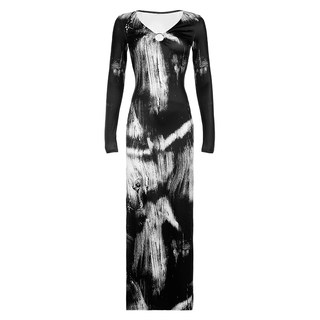 Medieval abstract tie-dye art long-sleeved dress