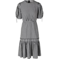 IIIVIVINIKO spring and summer new retro puff sleeve pleated plaid waist dress female M310613140B