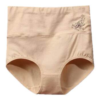 Manzirou pure cotton underwear women's embroidered high waist tummy control pants buttocks shaping mid-waist large size panty briefs