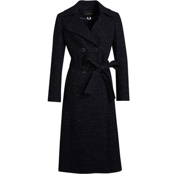 LANDI ສີຟ້າພື້ນດິນ trench coat style double-breasted lace-up wool coat women's winter new waisted woolen coat long style