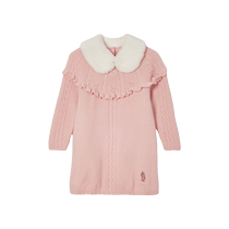 TeenieWeenie Kids 23 autumn and winter baby girl fur collar removable knitted long-sleeved dress