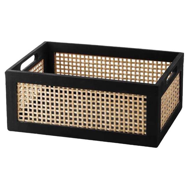 MOMO HOME Japanese-style solid wood storage basket black square storage box home storage