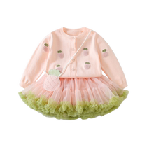 Girls suit spring dress 2024 new childrens trendy clothes baby yarn tututu dress two pieces of spring and autumn