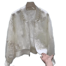 European style fashion sun protection baseball jacket womens heavy industry national style beaded embroidery advanced design jacket thin