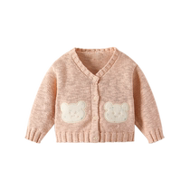 Fanlie baby knitted cardigan girls autumn clothing 2024 new style childrens sweater jacket baby top spring and autumn