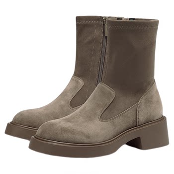 Sasasu round-toe thick heel warm elastic boots