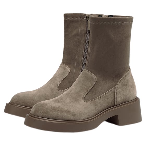 
[Mar City Old News] Sasasu 2024 winter new thick heel thick sole plus velvet warm elastic boots women's socks boots fashion boots