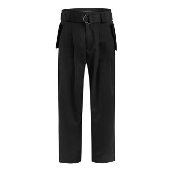 HMLD*21/100 20AW trouser leg metal buckle folded corner pocket double flap wool blend trousers black nine-point suits