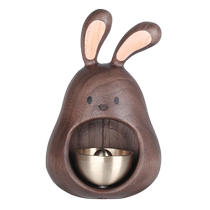 Log style entrance doorbell solid wood cute big mouth rabbit walnut bell wind chime holiday housewarming gift