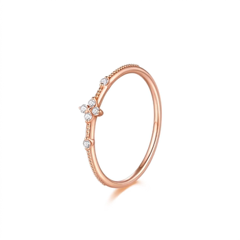 18k gold cultured diamond ring with small stars and thin circles stacked