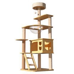 Cat Climbing Frame, Cat House, Cat Tree, All-In-One Solid Wood Space Capsule for Home Use, Small Apartment, Space-Saving Shelf, Cat Toys and Supplies