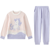 (New brand model) Maniform childrens round neck long-sleeved trousers half-edge velvet home clothes suit 20320722