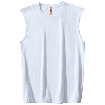 American high street cut-sleeve vest men's summer summer small neckline wide shoulders pure cotton sleeveless T-shirt sports fitness sweatshirt