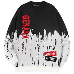 GENANX Lightning Trendy Brand Couple Sweater Knitted Trendy Loose Art Jacquard Contrast Color Sweater Bottoming Shirt