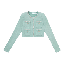 self-portrait 2024 early spring mint green small fragrance Lurex knitted long-sleeved top