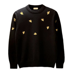 European station trendy men's personality light luxury bottoming sweater men's little bee embroidery slim round neck sweater men's autumn and winter style