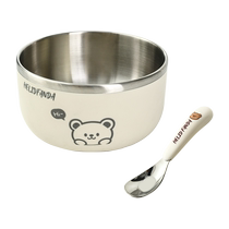 304 stainless steel bowl childrens special eating bowl double layer anti-fall and anti-scald baby soup bowl primary school student tableware 2018