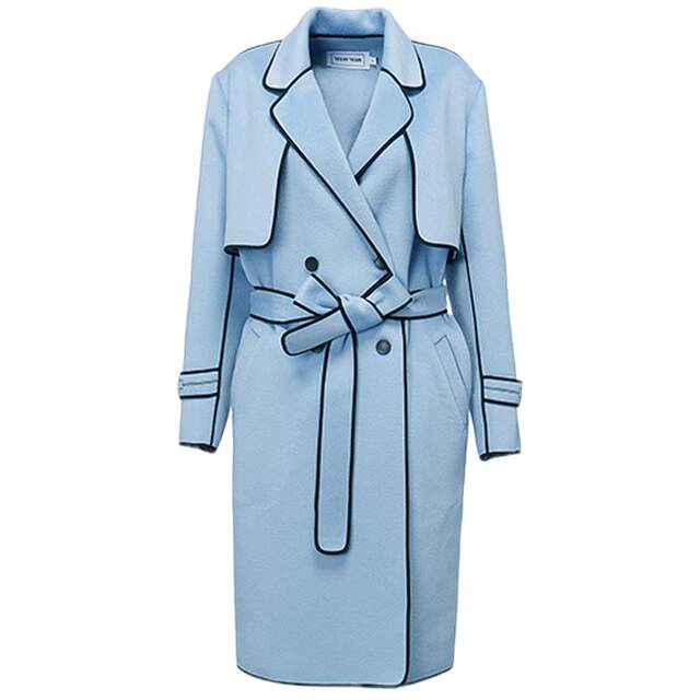 YES BY YESIR叶谦原创设计秋冬蓝色法式高级趣味刺绣长款毛呢大衣