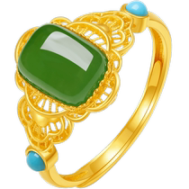 Saturday Fortune flagship store Hetian jade ring gold inlaid jade womens ring gold jade perfect jade ring Chinese Valentines Day gift
