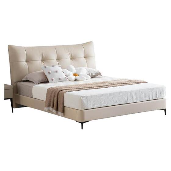 Cream style leather bed modern simple imported first layer cowhide
