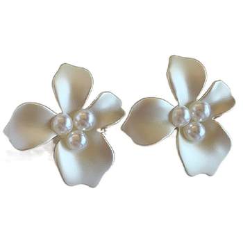 Pearl flower earrings sterling silver needle unique earrings for women