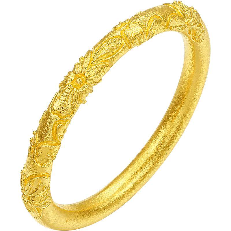 Saturday Fu Gu method gold ring for women cherry blossom pattern priced pure gold ring bracelet holiday gift