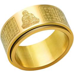 Heart Sutra Native Buddha Ring Men's ສິບສອງ Zodiac Signs Ox and Tiger Void Great Sun Tathagata Titanium Steel Rotating Ring Women