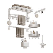卡贝浴室毛巾架免打孔卫生间厕所置物架子太空铝折叠浴巾架奶白色