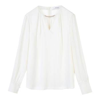 Langzi v-neck long-sleeved top women's shirt temperament commuting high-end 2024 spring new french fashion shirt