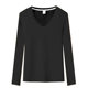 Solid black bottoming shirt for women, long-sleeved T-shirt, V-neck, slim fit, cotton inner fit, large collar, autumn and winter white