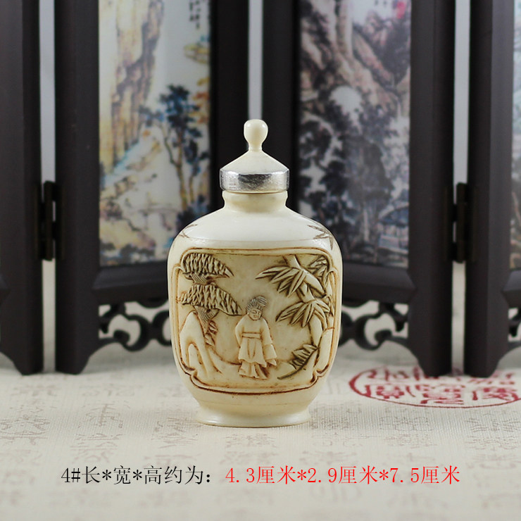 骨雕鼻烟壶带银勺龙凤花鸟雕刻鼻烟粉把玩古玩手工艺品商务国风-淘宝