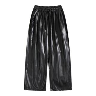 BOYUE silk drawstring elastic waist leather pants